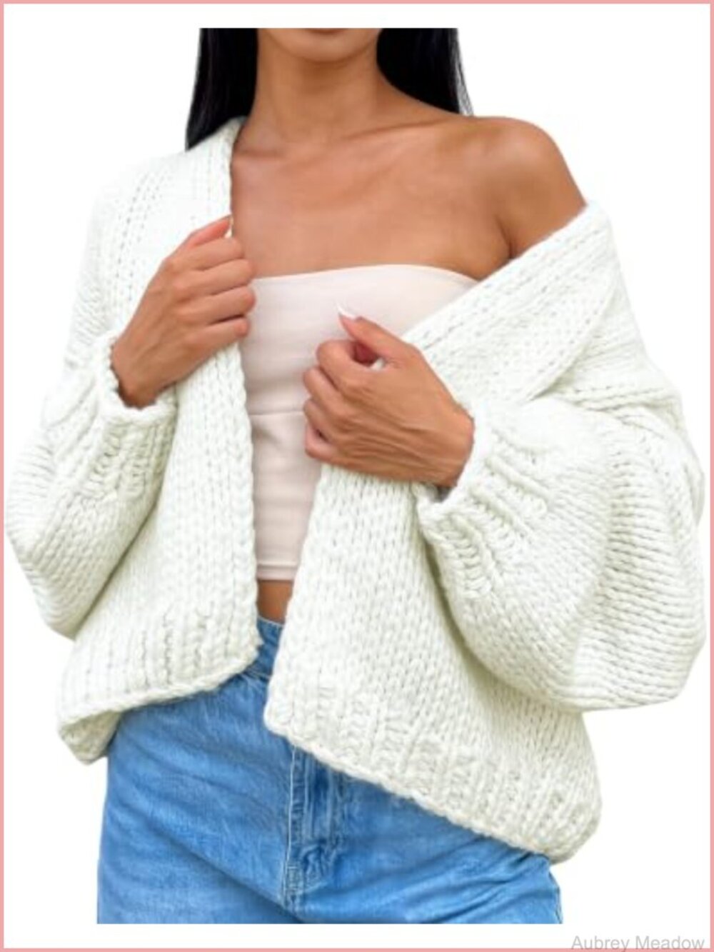 Crochet Chunky Knit Open Front Cardigan Cable Knit Oversized Sweater